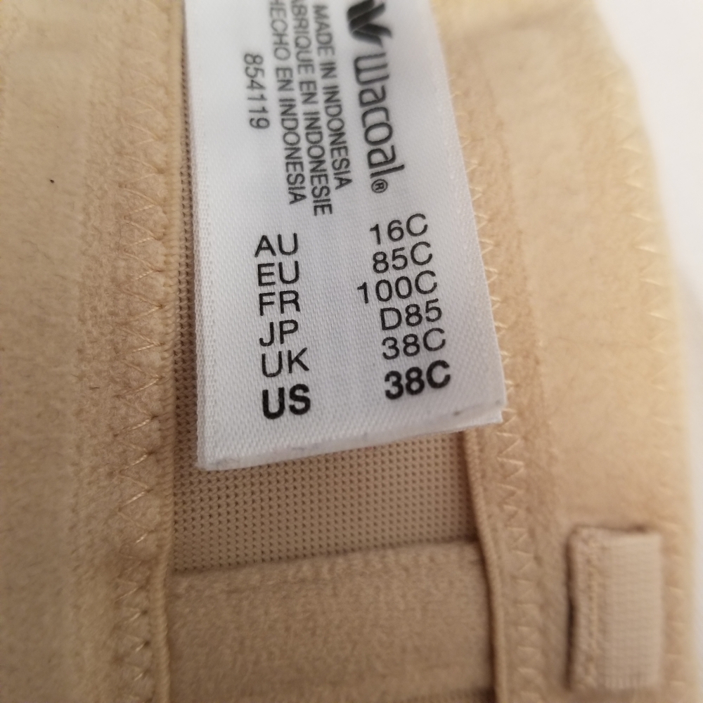 Wacoal Strapless Bra 38C Tan Satin Padded Underwire 854119 - Picture 5 of 8